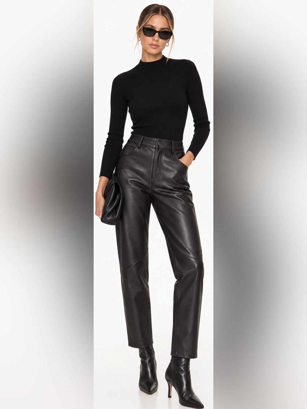Zara Black lamb  100% Leather High Rise Tapered Trousers pants